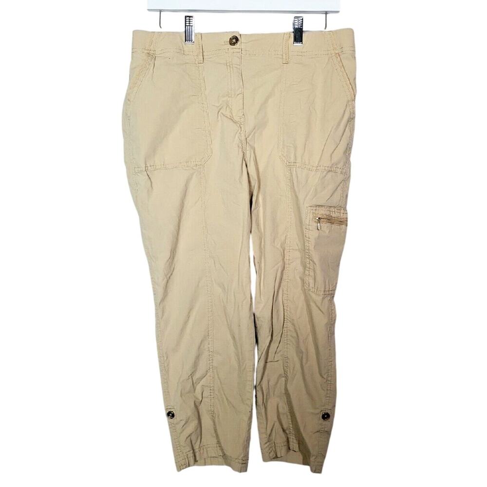 Chico's Y2K Preppy Cargo Capri Pants Beige Zippered Pockets Grunge Womans Sz 10